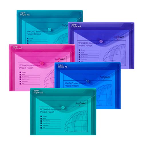 Snopake A5 Polyfile Popper Wallet with Press Stud Closure Electra Assorted [Pack of 5] Ref: 11355