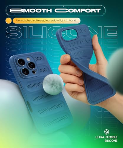 Image of WOW IMAGINE Ultimate Silicone Back Cover Case for iPhone 16 Pro | Heat Dissipation Thin Soft TPU | 360 Camera Protection | Breathable Cooling Holes - Deep Blue