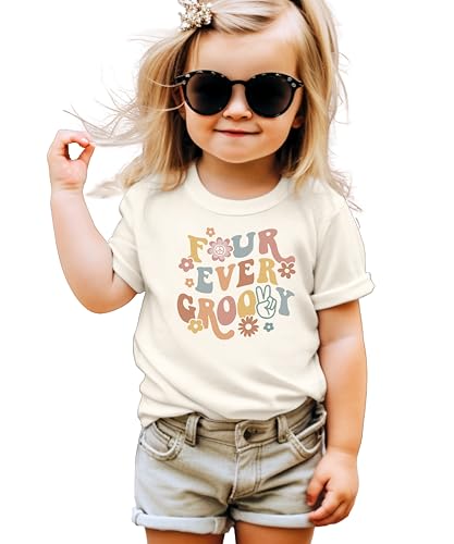 Four Ever Groovy Daisy Adorable 4th Birthday Shirt for Baby Toddler Girl Fourth Birthday Outfit