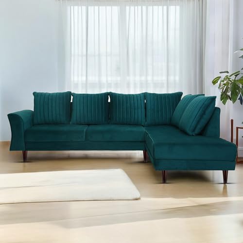 Image of Gratly RHS 4 Seater L Shape Sofa Set for Living Room (Pine Colour) Premium Fabric Sofa