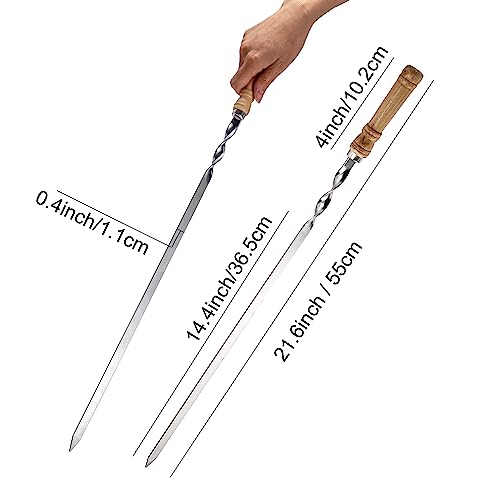 IMEEA 55cm Grillspieße Adana Spieße Wiederverwendbar Edelstahl Barbecue Grillspieße Spieße Schaschlikspieße mit Holzgriff(6 Stück)