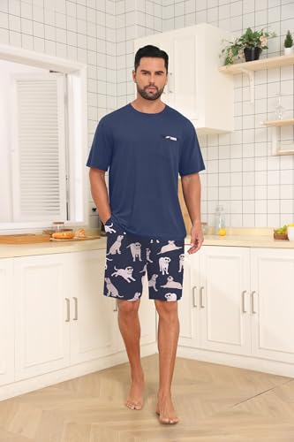 Image of Mens Pajamas Set Lightweight Summer Pjs Sleepwear Soft Comfy Short Sleeve Loungewear With Pocket (S-4X)