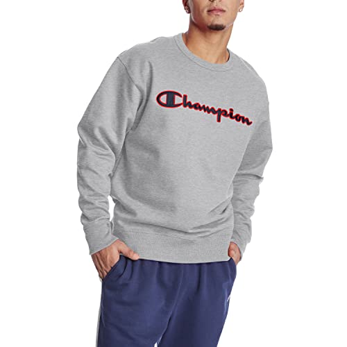 Champion Men'S Powerblend Fleece Crew, Script Contrast