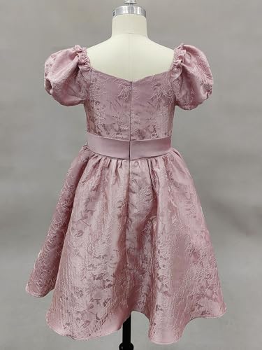 Satin Flower Girl Dress Wedding Puff Sleeves Ball Gowns Round Neck Knee Length First Communion Elegant Dresses4