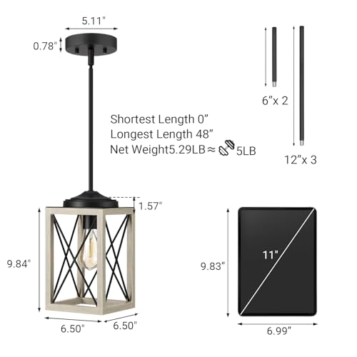 Image of DEWENWILS Farmhouse Pendant Light, Metal Hanging Light Fixture with Wooden Grain Finish, 48 inch Adjustable Pipes for Flat and Slop Ceiling, Kitchen,Island, Living Room, Bedroom, E26 Base