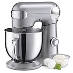 Cuisinart Stand Mixer, 12 Speeds, 5.5-Quart Mixing Bowl, Chef's Whisk, Flat Mixing Paddle, Dough Hook, and Splash Guard with Pour Spout, Silver Lining, SM-50BC, Silver Lining