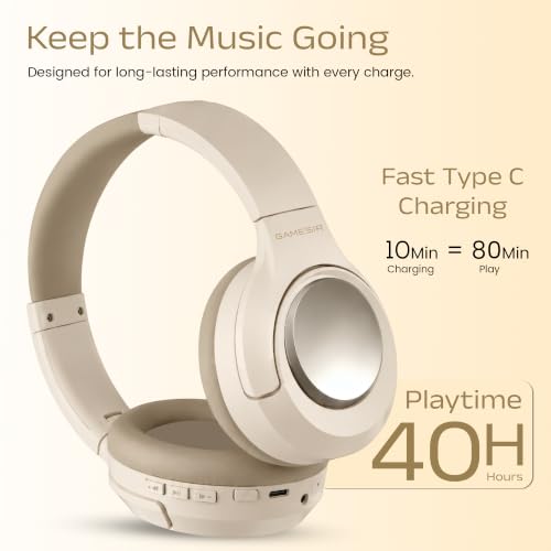 Image of GameSir BeatXtra Pro Wireless Bluetooth Headphones V5.3, Over-Ear Stereo Headset with 40mm Drivers, Noise Cancelling, Soft Cushioned Ear Cups, 10m Wireless Range, Teen & Adults (Beige)