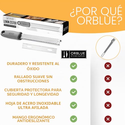Miniatura 8 de Orblue Rallador De Limón Y Queso Rallador Multifuncional Premium Para Parmesano, Jengibre, Chocolate, Frutas, Verduras Gris Claro
