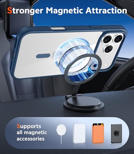 Image of FNTCASE for iPhone 17 Pro-Max Case: Clear Magnetic Phone Cases with Screen Protector Compatible with Magsafe Slim Anti Yellowing Rugged Shockproof Protective Transparent Cell Phone Cover (B-Blue)