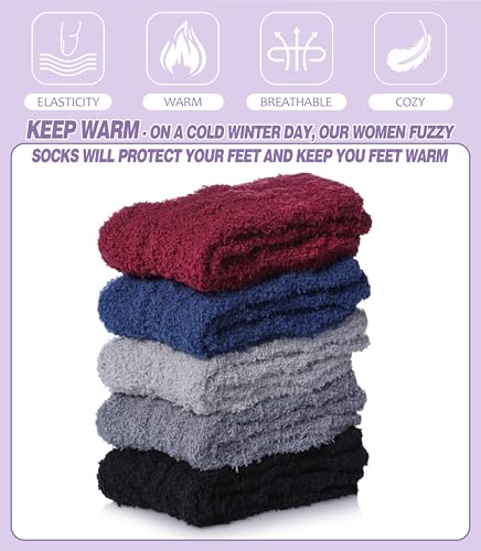 Image of Womens Fuzzy Socks Cozy Fluffy Slipper Soft Winter Warm Home Sleeping Christmas Socks