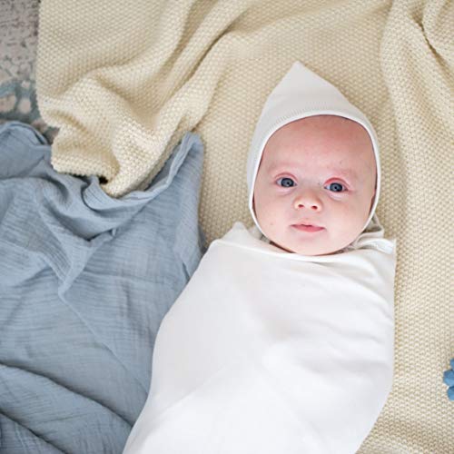 Image of Ely's & Co. Cotton Muslin Swaddle Blanket 2-Pack for Baby Boy - 100% Cotton Muslin Extra-Large Swaddle Blankets (47 inch x 47 inch) Misty Blue, Solid & Dottie Design