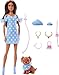 Barbie Twinning Looks Doll with Pet Dog in Matching Blue Polka Dot Clothes and Accessories for Both Like Berets and Purses, Brown Hair