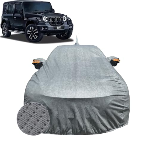 Image of Car Cover for Mahindra Thar Roxx (2024-2026) | 100% Waterproof Cover with Reflective Mirror Pockets | Dustproof, Scratchproof, Heatproof Thar Roxx Car Cover |Soft Cotton Lining| Grey
