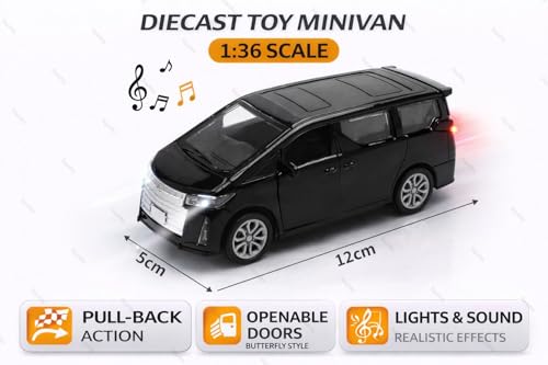 Image of 1:36 Scale Toyota Alphard Toy Car - Vellfire Die-Cast Metal Pull Back MPV Model with Openable Doors, Lights & Sound - Alloy Mini Car Gift for Kids, Boys & Collectors (Black)