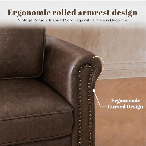 Image of Kingfun Faux Leather Accent Chair with Rolled Arms,Mocha