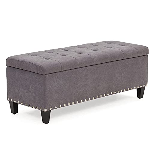 HUIMO Ottoman with Storage, 41-inch Upholstered Fabric Storage Ottoman with Safety Hinge, Storage Bench with Button-Tufted , Ottoman Bench for Bedroom, Entryway, Living Room, End of Bed Bench (Grey)â€¦