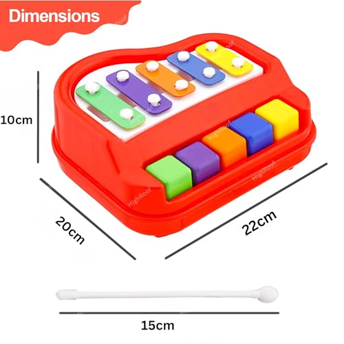 Image of 2 in 1 Piano Xylophone Premium Non Toxic Non-Battery 5 Key Scale Musical Instrument Mini Piano Toy for Kids Toddlers (Color Red)
