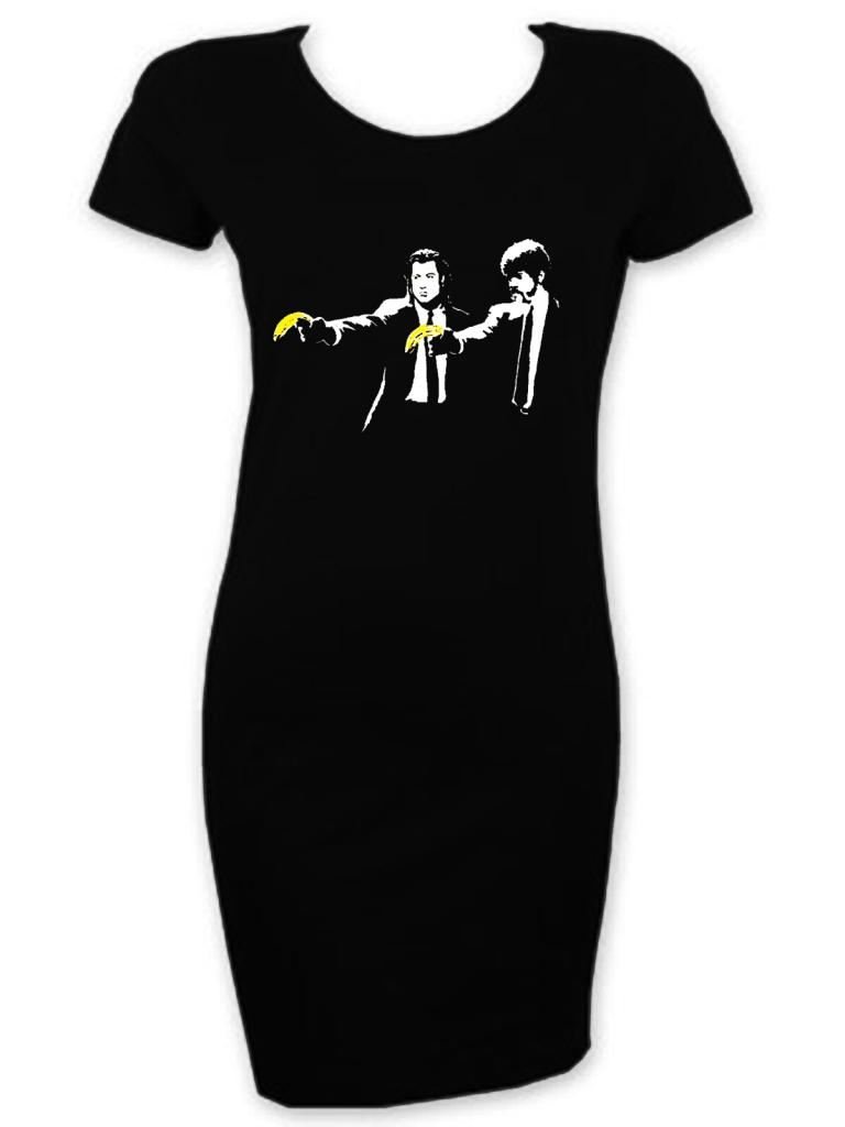 Tribal T-Shirts Women's Black Banksy Pulp Fiction Dress (Medium, )