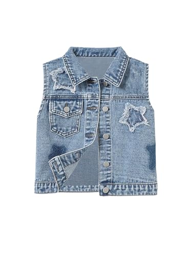 MakeMeChic Girl's Star Print Denim Vest Sleeveless Single Breasted Jean Jacket