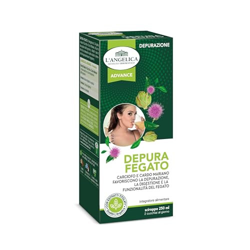 L'Angelica, Sciroppo Depura Fegato, Integratore Alimentare, Depurativo e Digestivo, Favorisce la Funzionalità del Fegato, Con Cardo Mariano e Carciofo, Vegano, Senza Glutine e Lattosio, 250ml