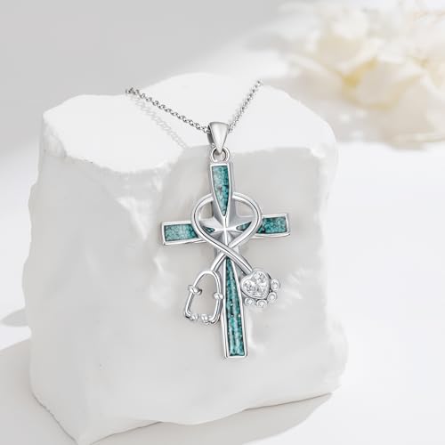 Nurse Necklaces for Women 925 Sterling Silver Stethoscope/Caduceus Pendant Nursing Jewelry Graduation Gifts for Doctor Medical Assistant2