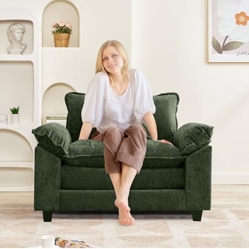 Image of Oprisen Modular Sectional Sofa, Comfy Cloud Couch Sectional Sofa, Chenille Sofa Sleeper Deep Seat Sofa with Throw Pillows for Living Room (Green, 53 inch- Single Seat)