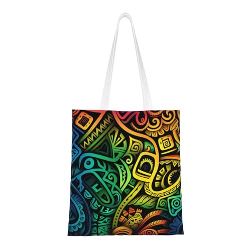Canvas Tote Bag for Women Shoulder Tote Purse Reusable Grocery Bag Colorful tribal pattern Aesthetic Shopping Bags