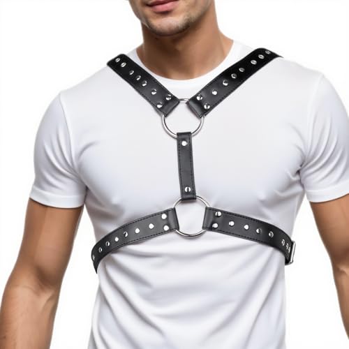 Men's Chest Harness Belt, Adjustable Body Harness Belt for Men, PU Leather Male Punk Chest Shoulder Harness Muscle Show Fashion Costumes for Cosplay Party