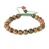 AD Beads Natural 8mm Gemstone Bracelets Healing Power Crystal Macrame Adjustable 7-9 Inch (Unakite)