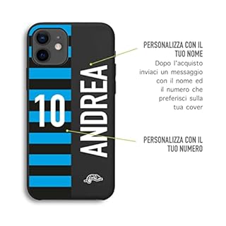 CUSTOMIZZA - Custodia cover nera morbida in tpu compatibile per iPhone 16 PRO personalizzata calcio football nome e numero calciatori nerazzurra