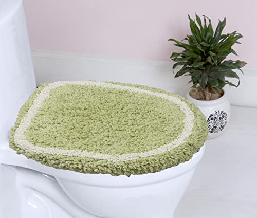 Green Cotton Toilet Lid Cover for Standard Toilets, Washable, Universal Fit