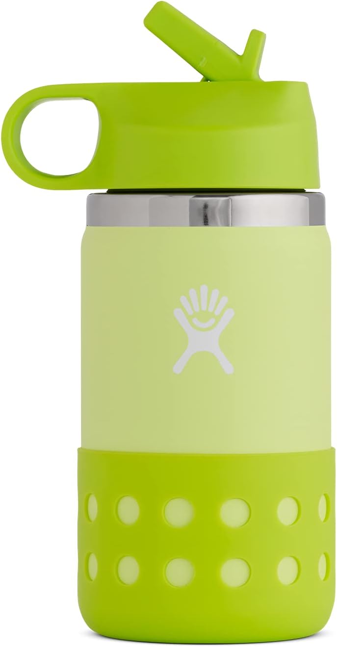 HYDRO FLASK - Kids Water Bottle 354 ml (12 oz) - Vacuum Insulated Stainless Steel Toddler Water Bottle - Silicone Flex Boot, Easy Sip Straw Lid - BPA-Free - Wide Mouth - Honeydew