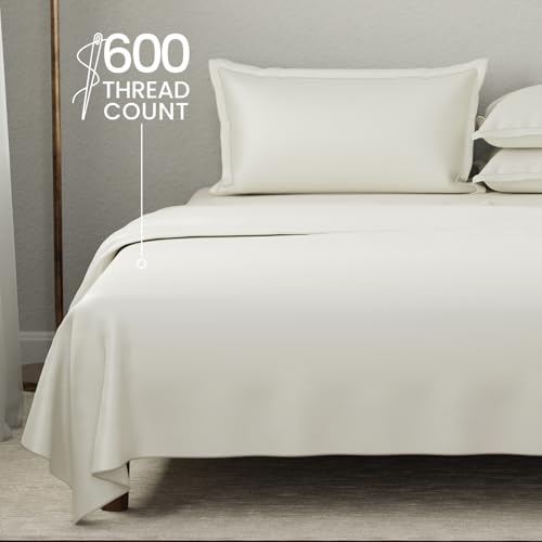 Image of BOUTIQUE LIVING Luxe Loom 100% Cotton 600 TC Mother of Pearl (Off-White) Dyed King Bedsheet Set