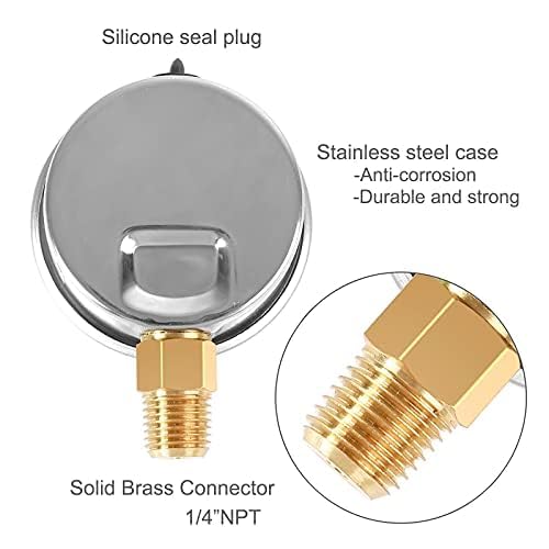 Manomètre Glycérine 0-25 Bar Connexion 1/4 NPT - Boîtier Acier Inoxydable Avec Teflon - Pour Réducteur Pression, Air, Huile, Eau, Gaz, Essence