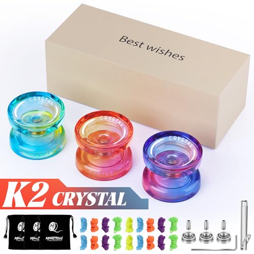 Image of MAGICYOYO Crystal Yoyo K2 Pack of 3, Responsive Yoyo for Kids &Beginner | Pro Dual Purpose Yoyos Replacement Unresponsive Bearing for Adults /Advanced+18 Strings+Remover Tool (Crystal Gradient)