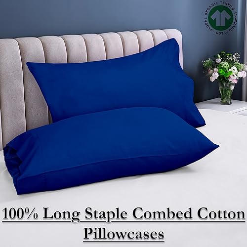 Image of ROYALE LINENS 300 Thread Count 100% Long Staple Combed Cotton Pillowcases Set of 2 - Ultra Soft - Standard Bed Pillow Cover - 20 inchx26 inch - Breathable, Cool & Crisp Percale Pillow Cases (Std, Dark Navy)
