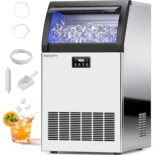 EUHOMY Commercial Gourmet Ice Maker Machine,120lbs/24H, Under Counter Ice Maker with 25lbs Storage, Non-Clumping Design,24pcs Hat Cubes Per Cycle, Freestanding Ice Maker for Home/Bar/Cafe/Restaurant