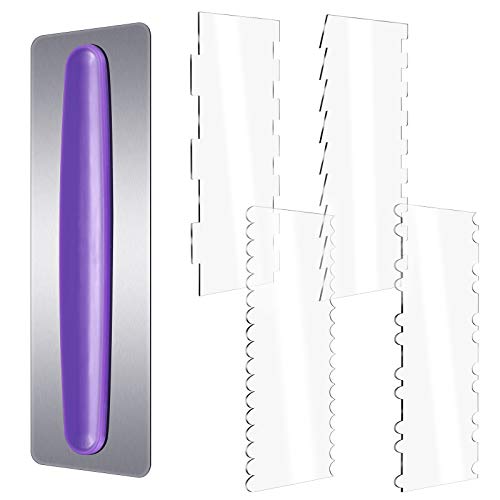 5 Pieces 9 Inch Cake Scraper Icing Smoother Comb Stainless Steel Clear Acrylic Contour Cake Edge Decorating Double Sided Stripe Pastry Cutter Baking Tool Buttercream Mousse Kit