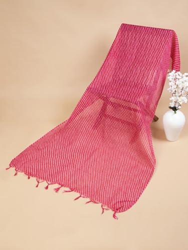 Image of Women's Cotton Blend Striped Print Dupatta with 2.20 Meters | Women's cotton printed dupatta with tassels