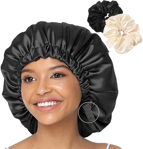 Bonnet En Satin Pour Cheveux Nuit 2 Piu00e8ces Bonnet Satin Cheveux Nuit, Bonnet De Sommeil Ru00e9glable Charlotte En Soie Pour Cheveux