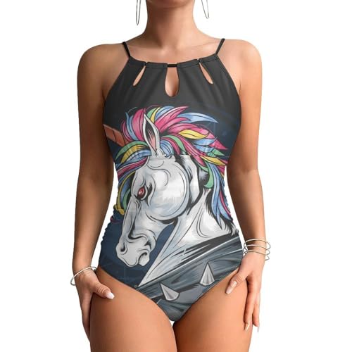 Maillot de bain contrôle ventre pour femme, monokini une pièce licorne gainant