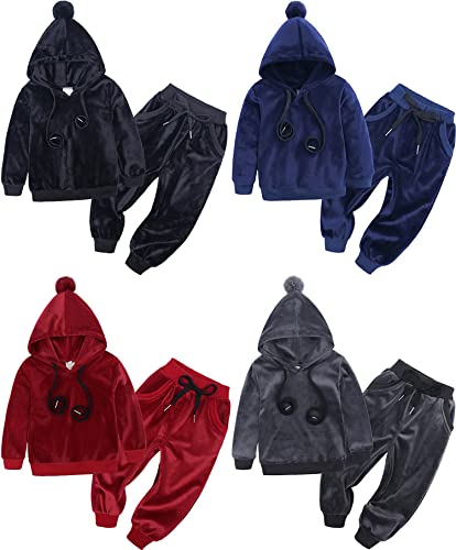 Hstisan Toddler Baby Girl Clothing Outfits 2 Piece Long Sleeve Solid Hoodies Pullover Sweatshirts Top + Pants Dark Grey 3-4 Years #TOP6