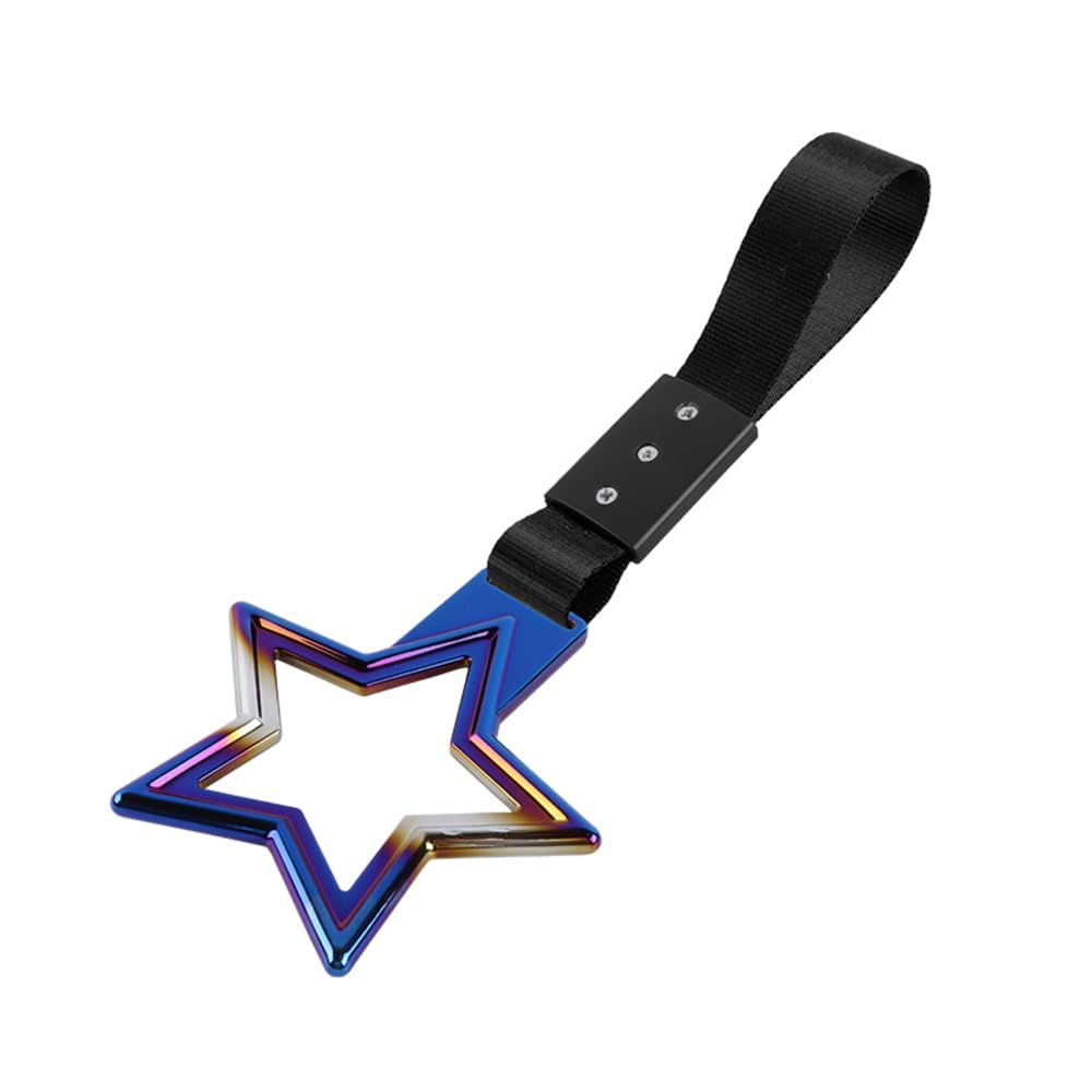 Q1-TECH, JDM Tsurikawa Ring Japanese Subway Train Bus Car Handle Cute Star Shaped Handle Hand Strap Rear Front Bumper Warning Rings Drift Charm Drift Bosozoku Car Accessory (Burnt Blue/Black)