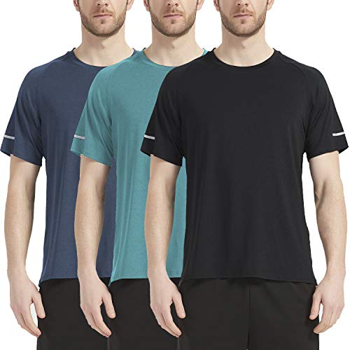 ZITY Men's Athletic Shirts Quick Dry Short Sleeve Sports T-Shirt Running Workout Tee Summer Black+Light Blue+Dark Blue XL