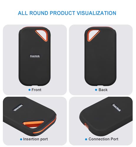 Image of Lacdo Protective Silicon Cover Case for San Disk Extreme Pro Portable External SSD 500GB 1TB 2TB 4TB 8TB USB-C Solid State Drive Silicon Skin Sleeve Shockproof Travel Pouch Storage Bag, Black