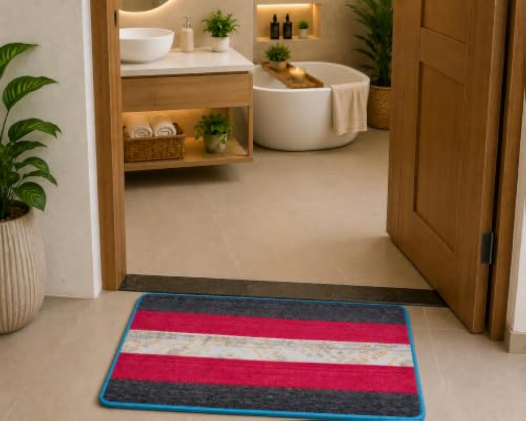Thick Pile Handcrafted Wool Non-Slip Bath Mat