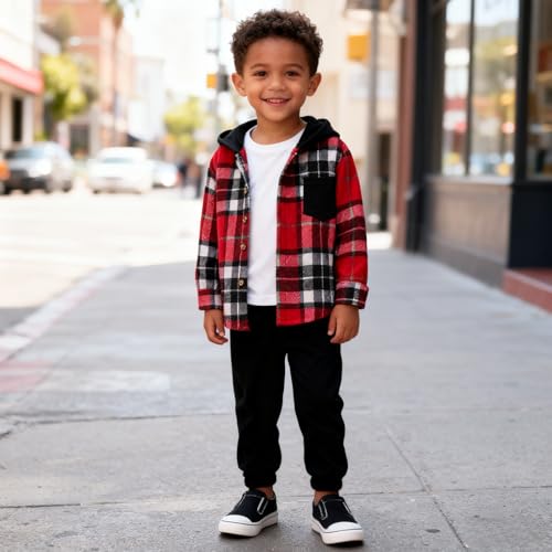 Image of Size 2-6 Years Toddler Boys Clothes Plaid Hooded & Pants 2 Piece Set Kids Boys Fall Outfits Sets