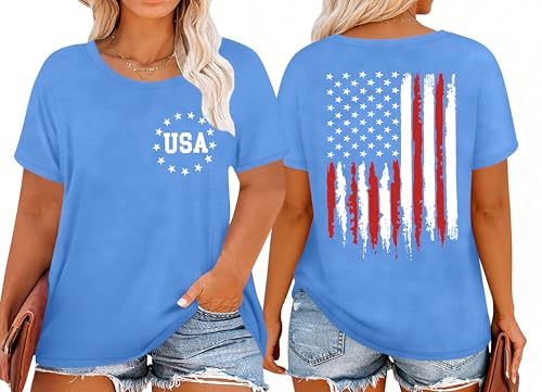 Image of Ithalt Patriotic Plus Size Shirts for Women 250th Anniversary USA Shirts American Flag Tshirt USA Short Sleeve Tops