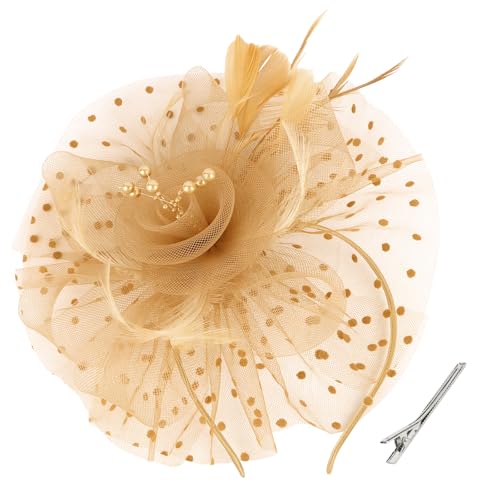 Fascinators Hats for Women Tea Party Vintage Hat Fascinator Headband Flower Hat Fascinator Hats Feather Headband Tea Party Accessories for Women Girls Khaki