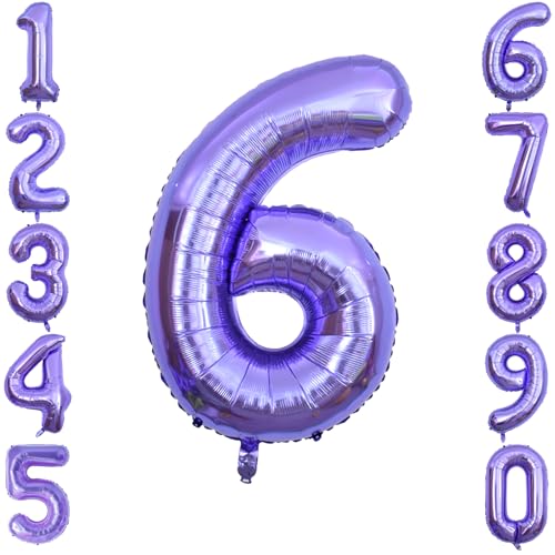 Purple Number 6 Balloon 40 Inch, Shiny Foil for Sweet 6 Celebration